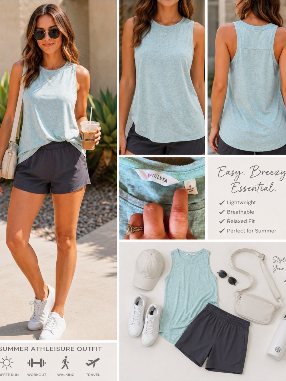 ATHLETA Blue Shimmer Linen Active Tank Top